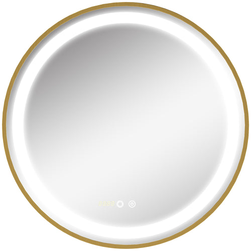 Round LED Bathroom Mirror with Time Display and Memory Feature