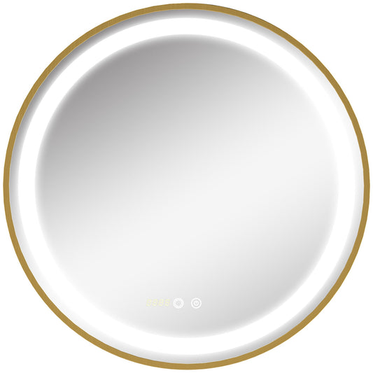 Round LED Bathroom Mirror with Time Display and Memory Feature