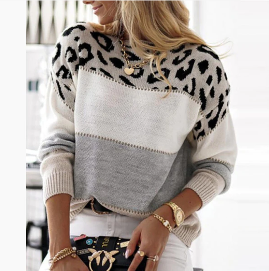 Warm Leopard Print Sweater for Women