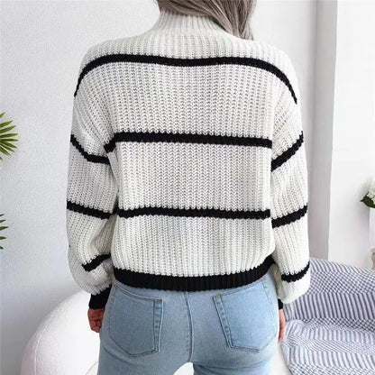 Women's Striped Wool High-Neck Sweater