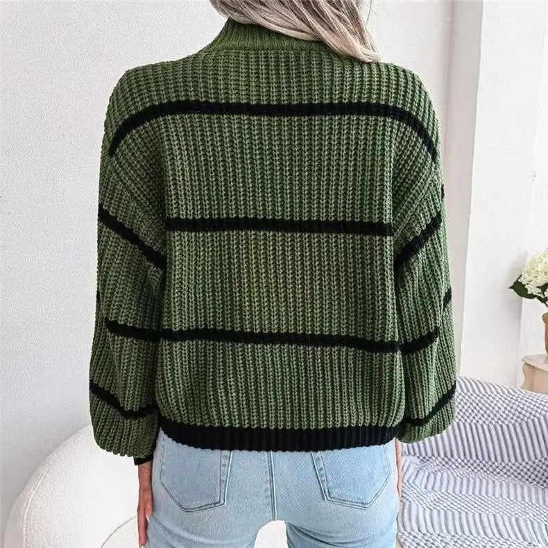 Women's Striped Wool High-Neck Sweater