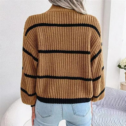 Women's Striped Wool High-Neck Sweater